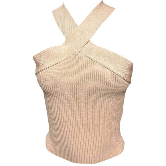 Allie Rose Tops - Medium Allie Rose Elegant Criss Cross Cropped Halter Top Pink